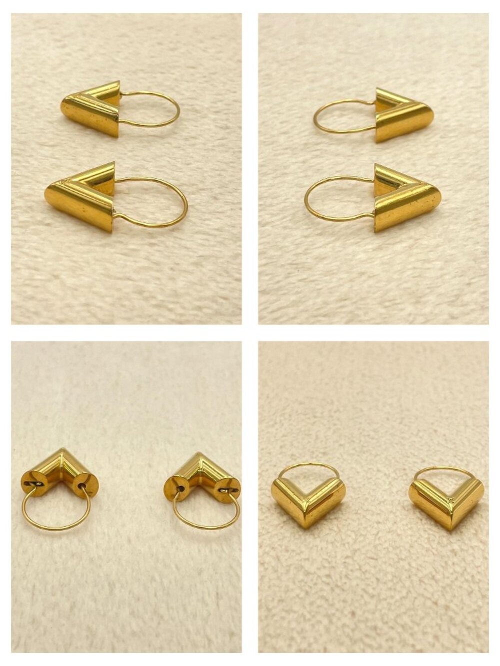 Authentic Louis Vuitton 2 PAIRS Essential V Gold Tone Hoop Earrings LV Logo - Picture 8 of 16